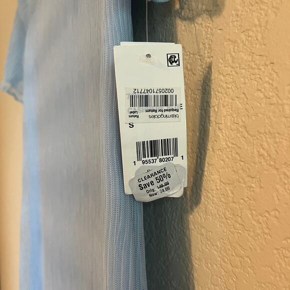 French Connection Saskia Ruched Sheer Yoke Short Sleeve Midi Dress Blue Size S - Picture 7 of 13